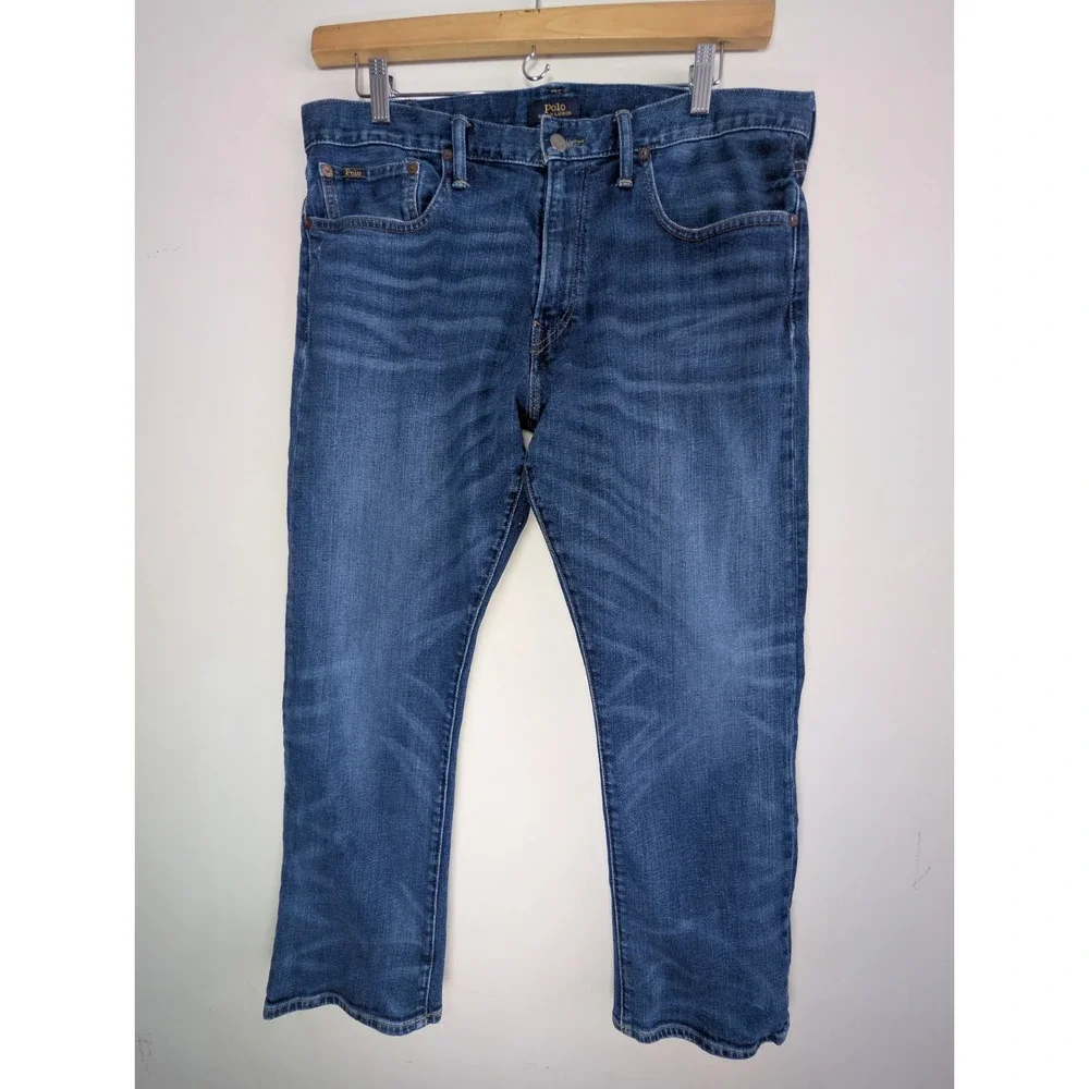 Polo Ralph Lauren Jeans Mens 36x30 The Classic Fit Stretch Blue Denim Whiskered